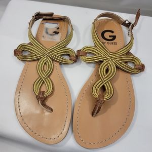 G by Guess Lovebug NWOT Brown & Gold Sandals Size 6M